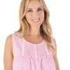 Slenderella Nighties | 40" Floral Gingham Sleeveless Nightie - Pink