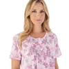 Slenderella Nighties | 42" Floral Jersey Short Sleeve Nightie - Pink