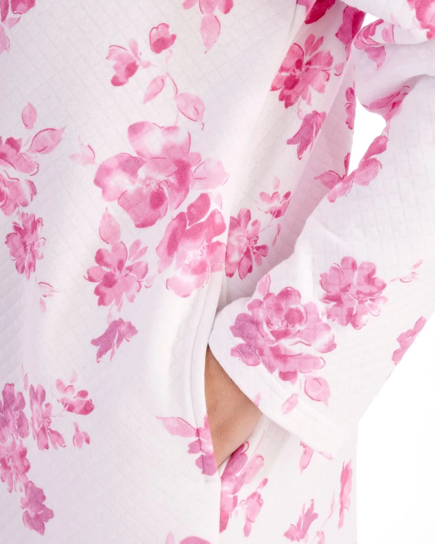 slenderella__floral_mock__2-1.webp Slenderella Dressing Gowns | 45" Floral Mock Quilt Zip Dressing Gown - Pink