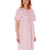 Slenderella Nighties | 38" Floral Short Sleeve Nightie - Pink