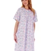 Slenderella Nighties | 38" Floral Short Sleeve Nightie - Blue