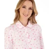 Slenderella Nighties | 45" Long Sleeve Interlock Collared Nightdress - Pink