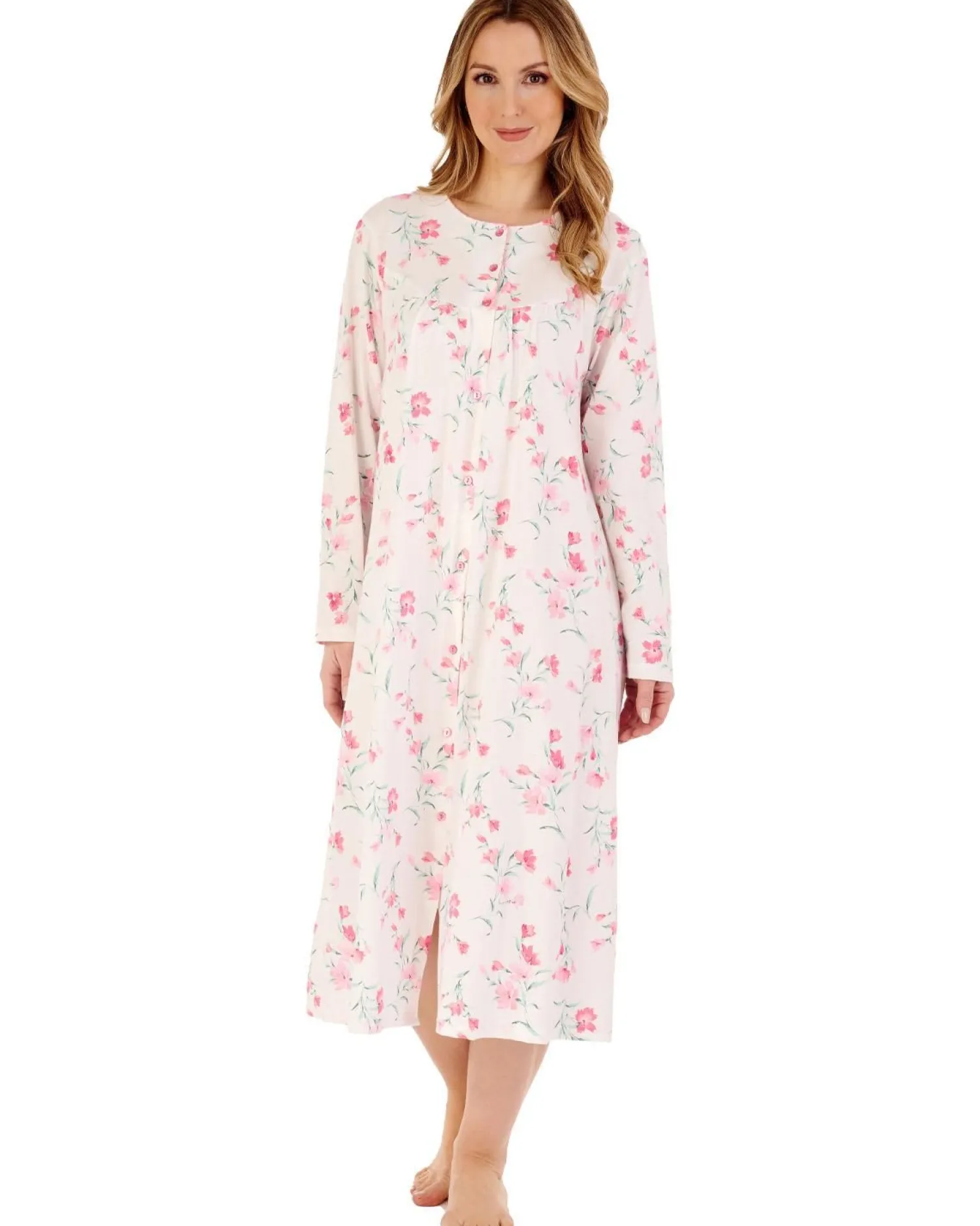 slenderella__picot_trim_j_2-1.webp Slenderella Nighties | 46" Picot Trim Jersey Button Nightdress - Ivory