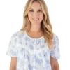 Slenderella Nighties | 46" Shadow Leaf Floral Button Cotton Nightie - Blue
