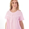 Slenderella Nighties | 42" Short Sleeve Seersucker Nightie - Pink