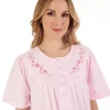 Slenderella Nighties | 38" Solid Colour Short Sleeve Jersey Nightdress - Pink