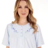 Slenderella Nighties | 43" Solid Colour Short Sleeve Jersey Nightdress - Blue