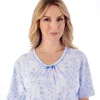 Slenderella Nighties | 38" Trailing Floral Short Sleeve Jersey Nightie - Blue