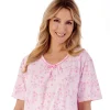 Slenderella Nighties | 38" Trailing Floral Short Sleeve Jersey Nightie - Pink