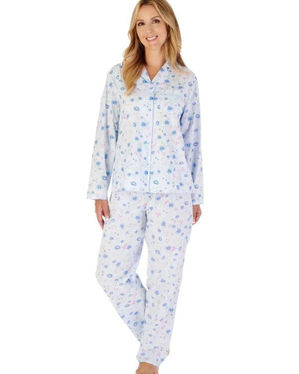 Slenderella Pyjamas | 100% Woven Cotton Long Sleeve Pyjamas - Blue