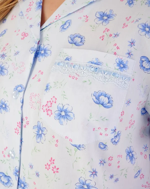 Slenderella Pyjamas | 100% Woven Cotton Long Sleeve Pyjamas - Blue