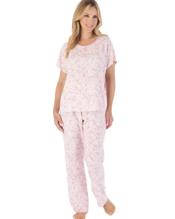 Slenderella Pyjamas | Blossom Print Short Sleeve Woven Pyjamas - Pink