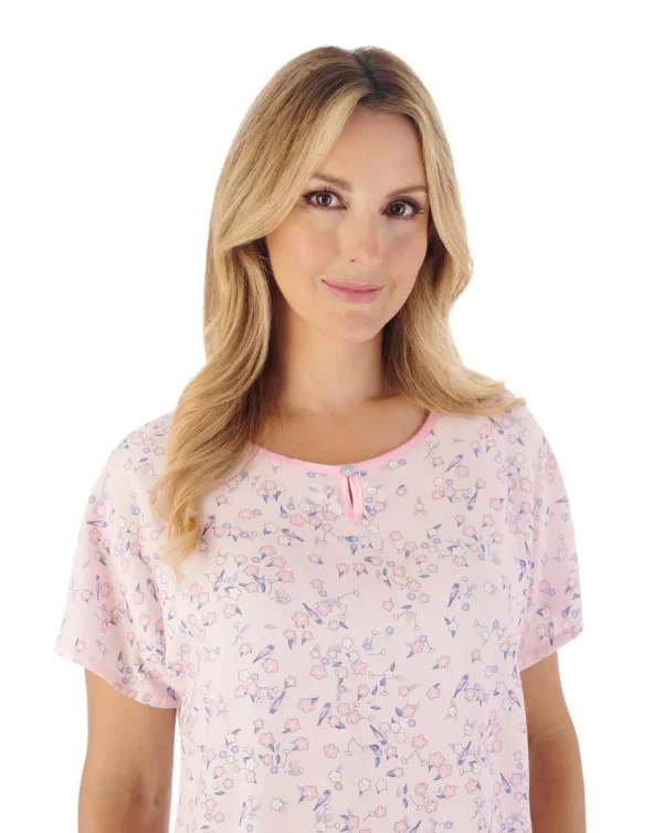 Slenderella Pyjamas | Blossom Print Short Sleeve Woven Pyjamas - Pink