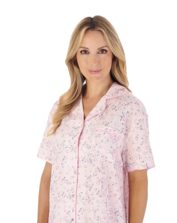 Slenderella Pyjamas | Blossom Print Woven Button Pyjamas - Pink