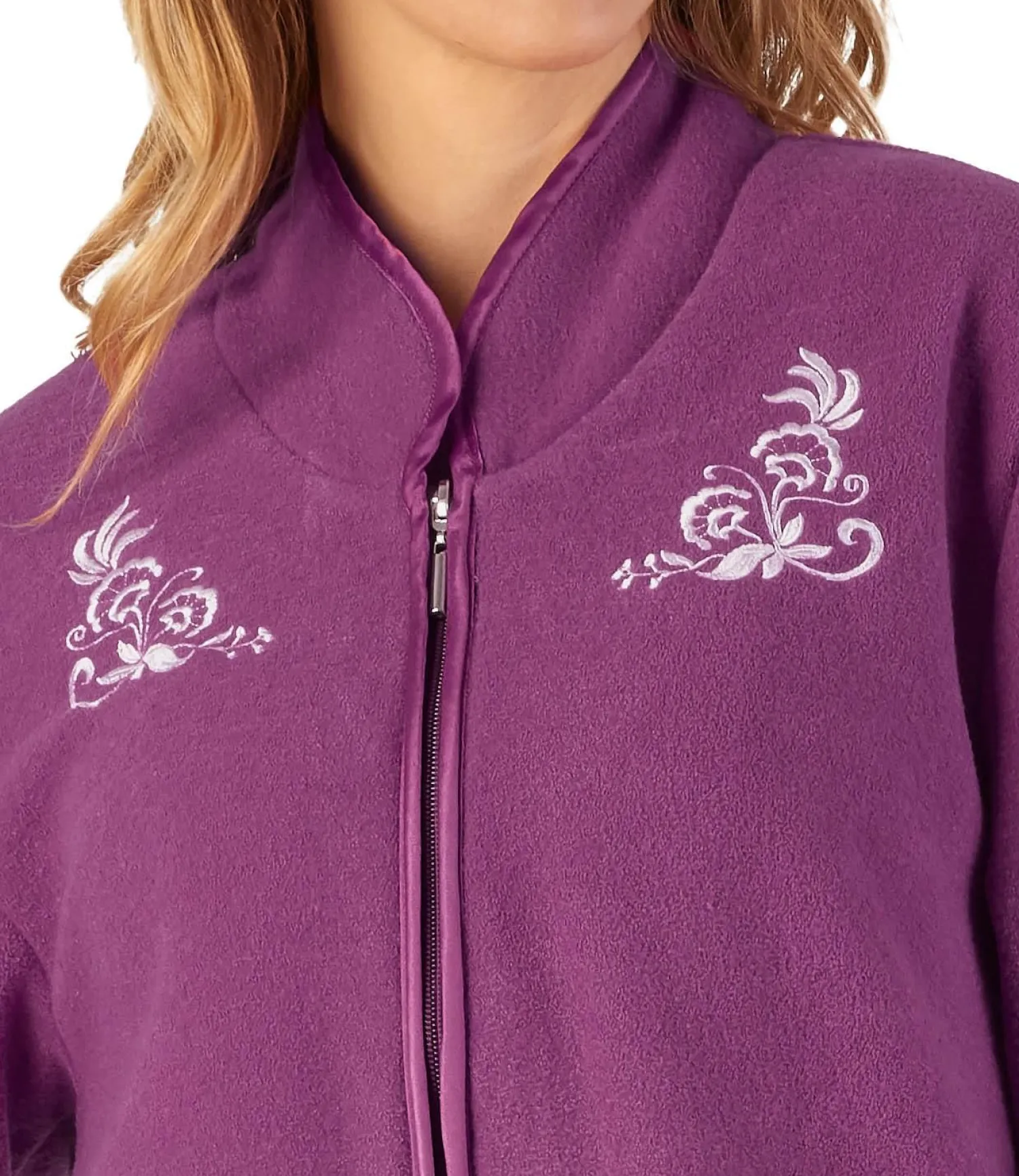 slenderella_boucle_fleece_0-2.webp Slenderella Dressing Gowns | Boucle Fleece Zip Dressing Gown - Plum