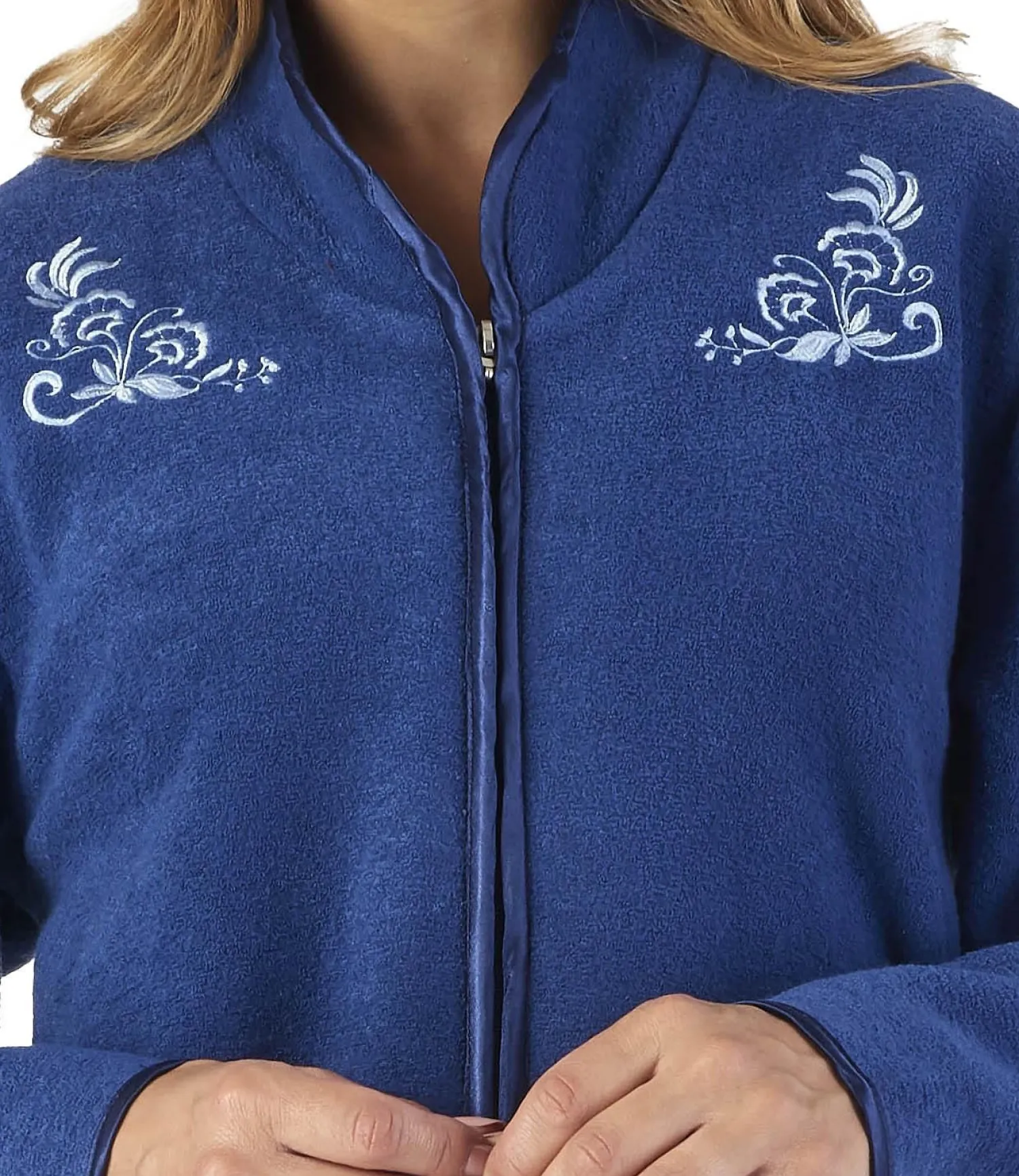 slenderella_boucle_fleece_0-6.webp Slenderella Dressing Gowns | Boucle Fleece Zip Dressing Gown - Navy