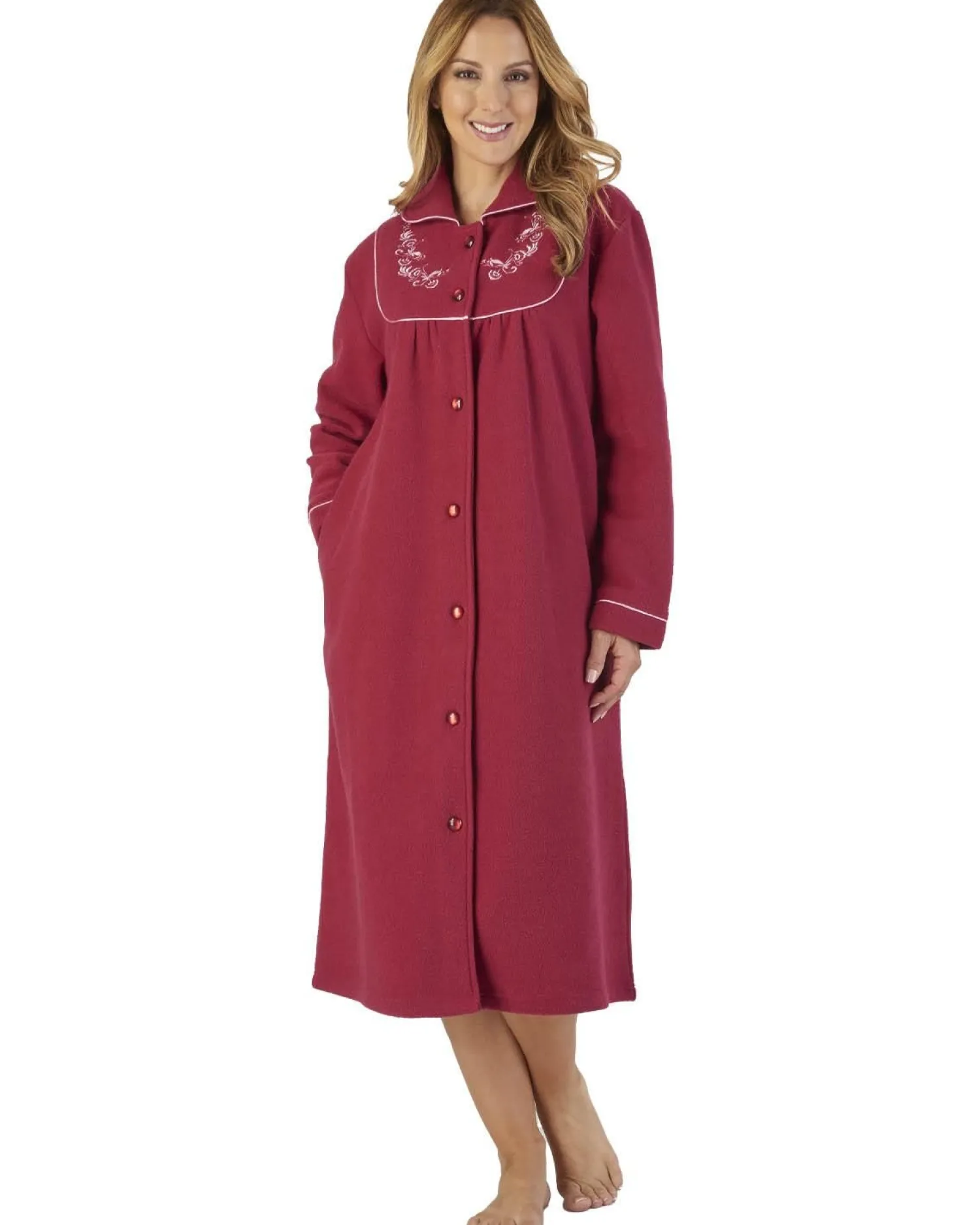 slenderella_boucle_fleece_0-8.webp Slenderella Dressing Gowns | Boucle Fleece Button Dressing Gown - Raspberry