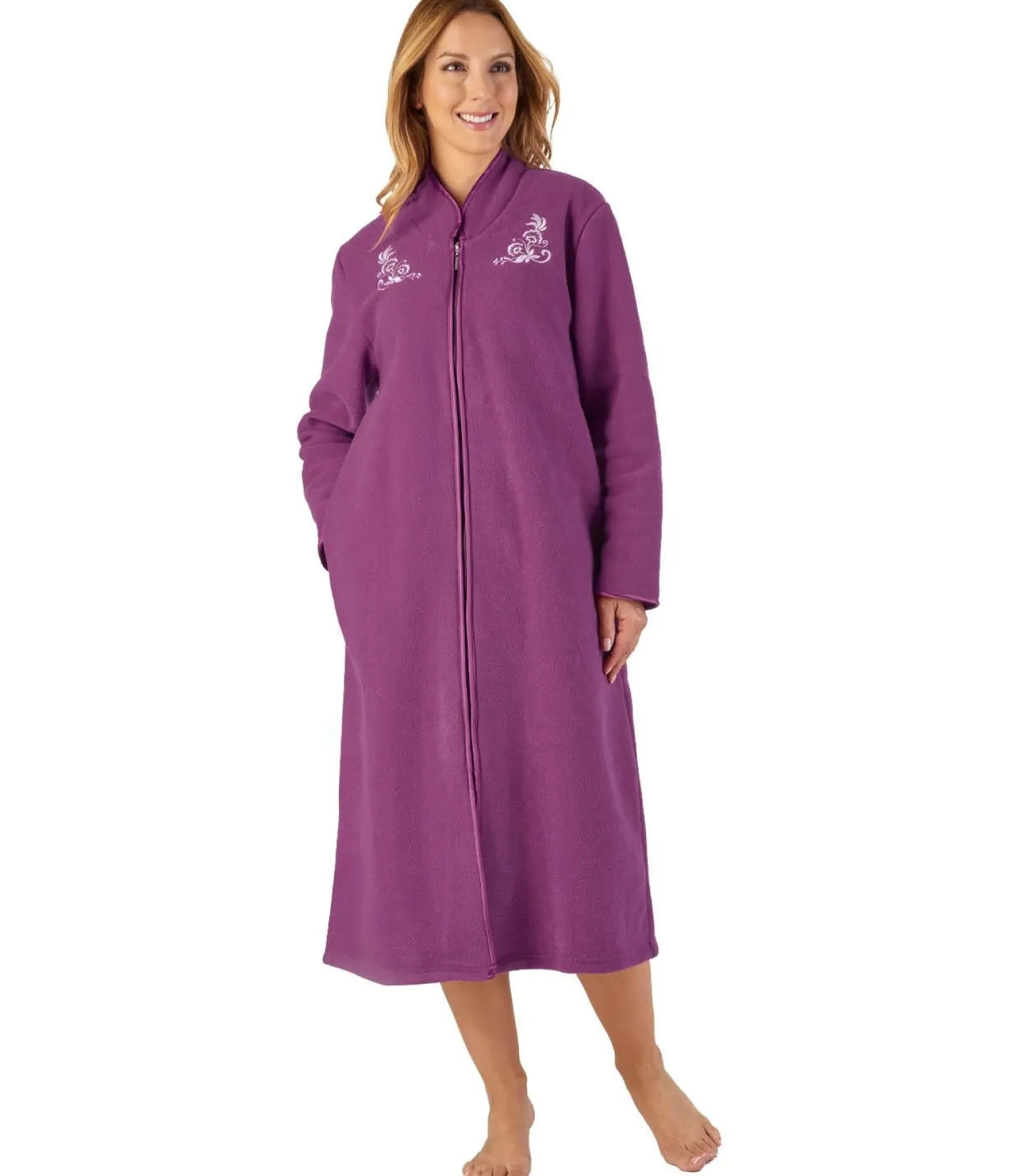 slenderella_boucle_fleece_1-2.webp Slenderella Dressing Gowns | Boucle Fleece Zip Dressing Gown - Plum