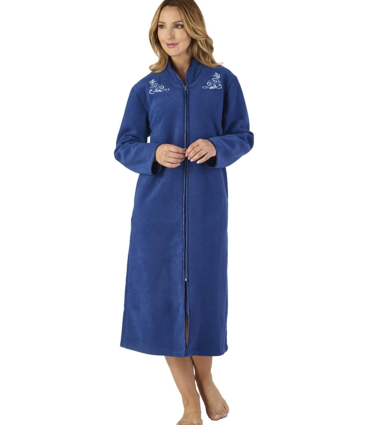 slenderella_boucle_fleece_1-6.webp Slenderella Dressing Gowns | Boucle Fleece Zip Dressing Gown - Navy