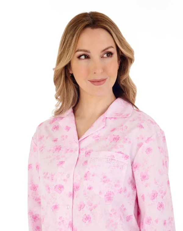 Slenderella Pyjamas | Brushed Tailored Button Pyjamas - Pink