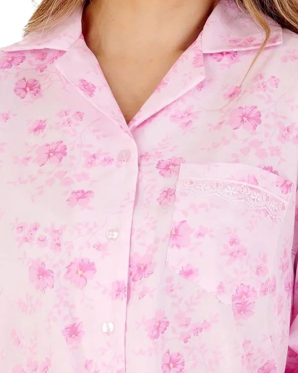 Slenderella Pyjamas | Brushed Tailored Button Pyjamas - Pink