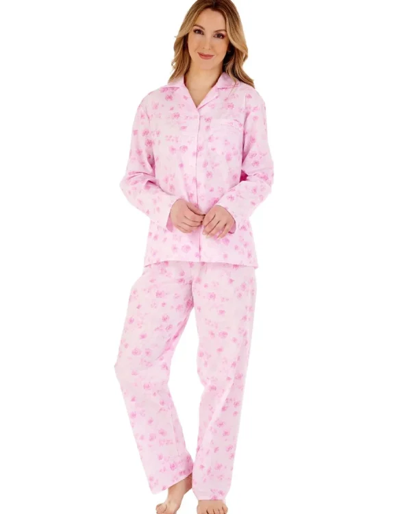 Slenderella Pyjamas | Brushed Tailored Button Pyjamas - Pink