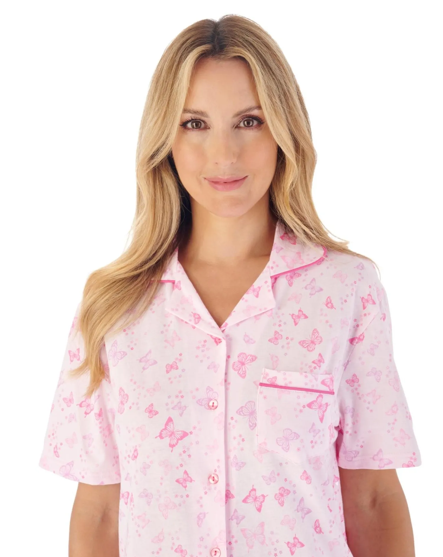 slenderella_butterfly_pri_0-1.webp Slenderella Pyjamas | Butterfly Print Button Pyjamas - Pink