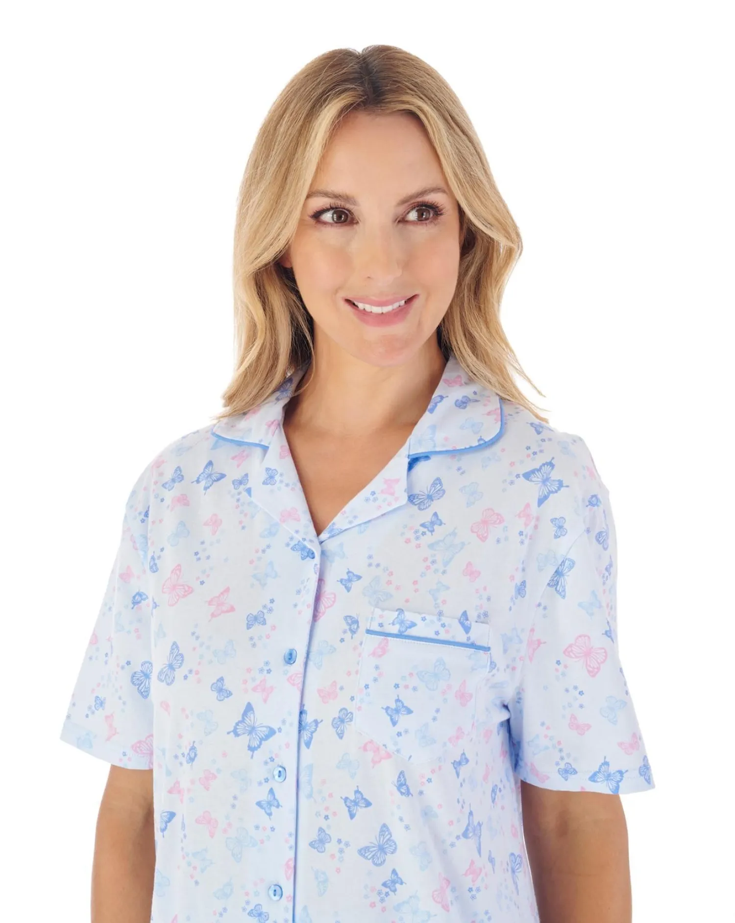 slenderella_butterfly_pri_0.webp Slenderella Pyjamas | Butterfly Print Button Pyjamas - Blue