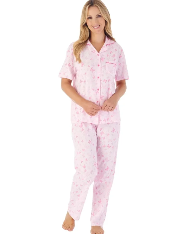 Slenderella Pyjamas | Butterfly Print Button Pyjamas - Pink