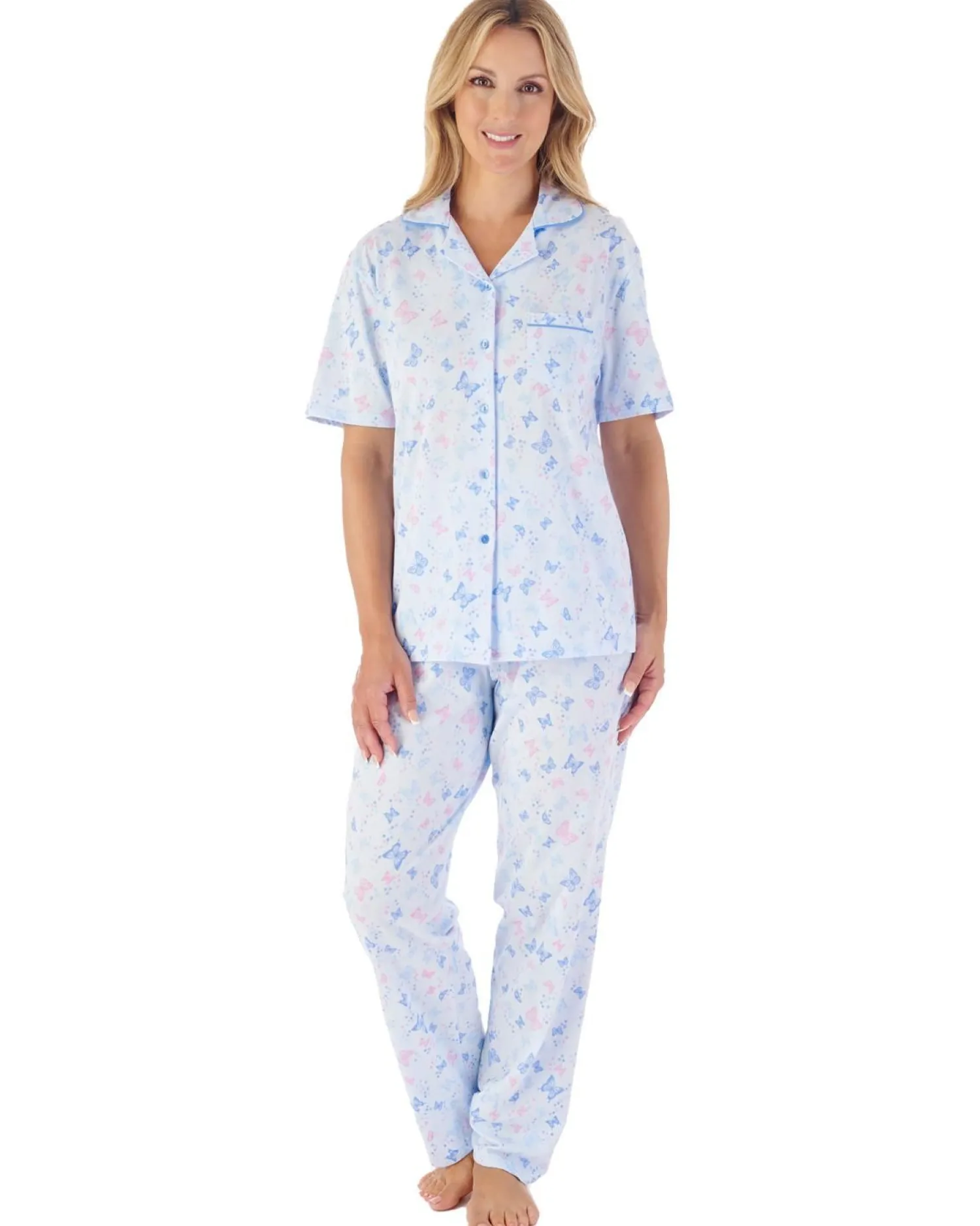 slenderella_butterfly_pri_1.webp Slenderella Pyjamas | Butterfly Print Button Pyjamas - Blue