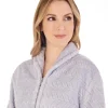 Slenderella Dressing Gowns | Chevron Fleece Zip Up Dressing Gown - Grey