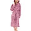 Slenderella Dressing Gowns | Chevron Fleece Hooded Dressing Gown - Mauve