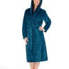 Slenderella Dressing Gowns | Chevron Fleece Hooded Dressing Gown - Teal