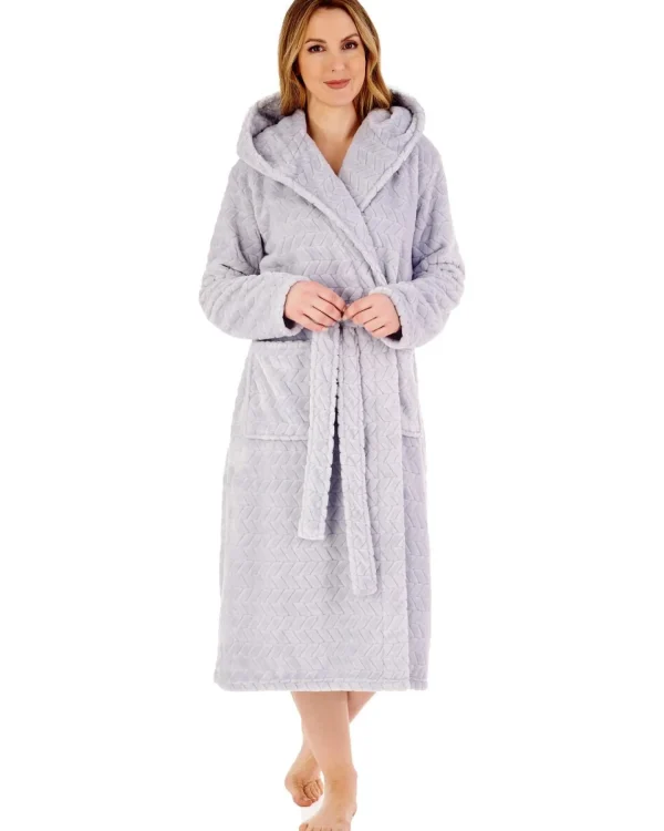 Slenderella Dressing Gowns | Chevron Fleece Hooded Dressing Gown - Grey