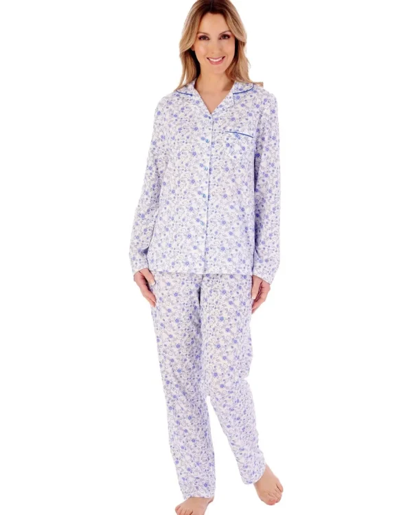 Slenderella Pyjamas | Ditsy Floral Long Sleeve Jersey Pyjamas - Blue