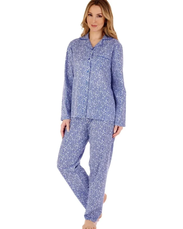 Slenderella Pyjamas | Ditsy Floral Jersey Tailored Pyjamas - Navy