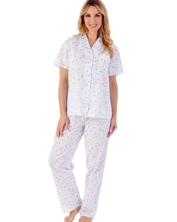 Slenderella Pyjamas | Ditsy Floral Tailored Woven Cotton Pyjamas - Blue