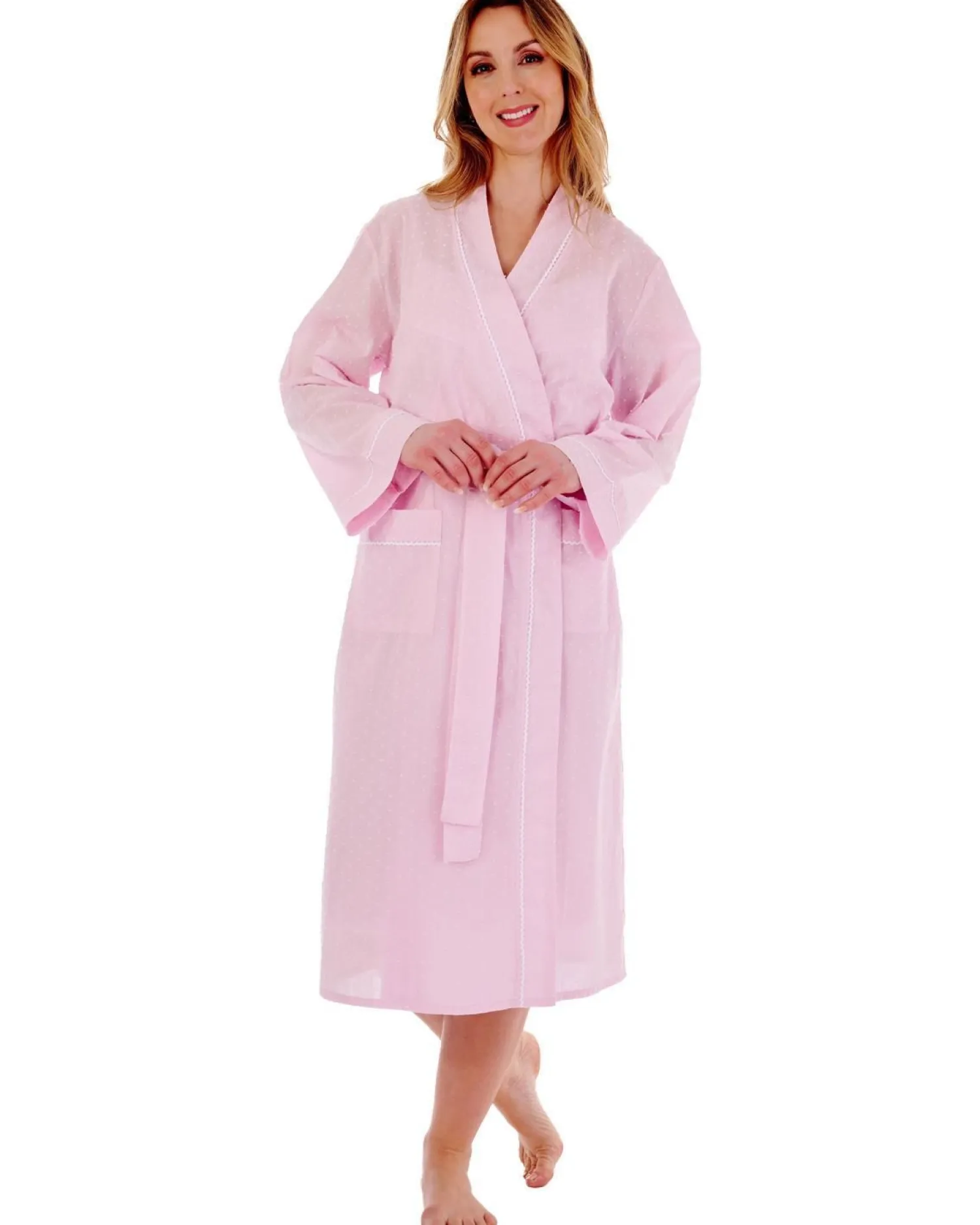 slenderella_dobby_dot__ki_0.webp Slenderella Dressing Gowns | Dobby Dot 45" Kimono Robe - Pink