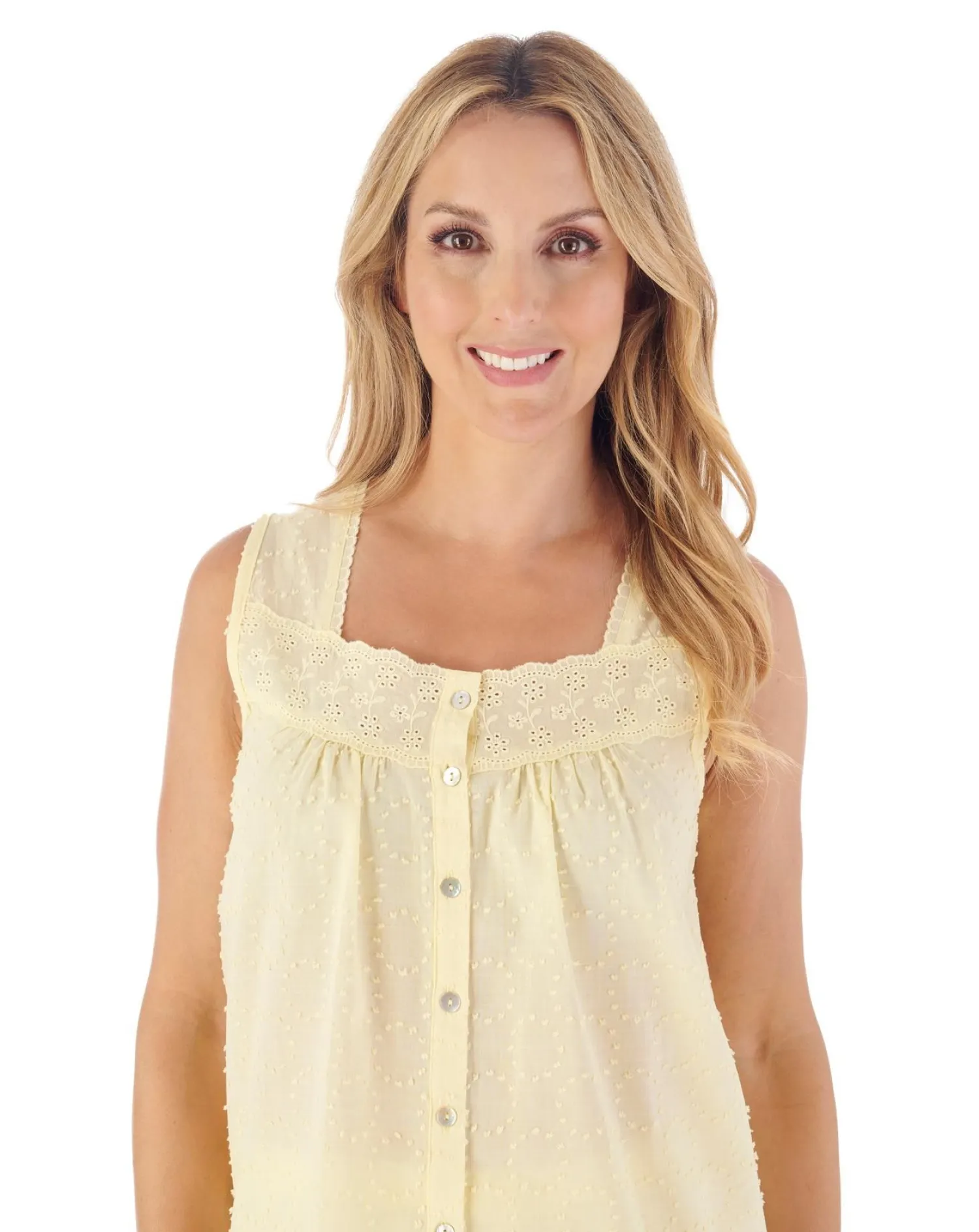 slenderella_dobby_dot_cro_2-2.webp Slenderella Pyjamas | Dobby Dot Cropped 100% Cotton Pyjamas - Lemon