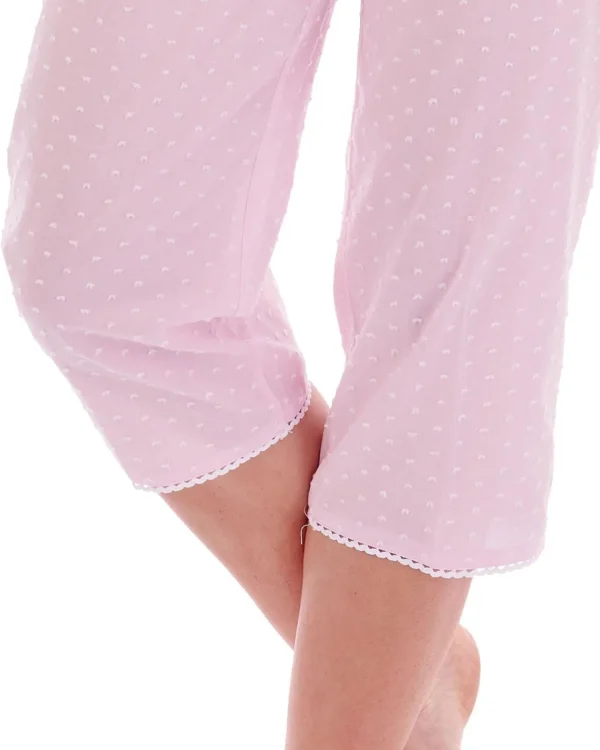 Slenderella Pyjamas | Dobby Dot Cropped Pyjamas - Pink