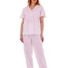 Slenderella Pyjamas | Embroidered Pintuck & Ruffle Woven Pyjamas - Pink