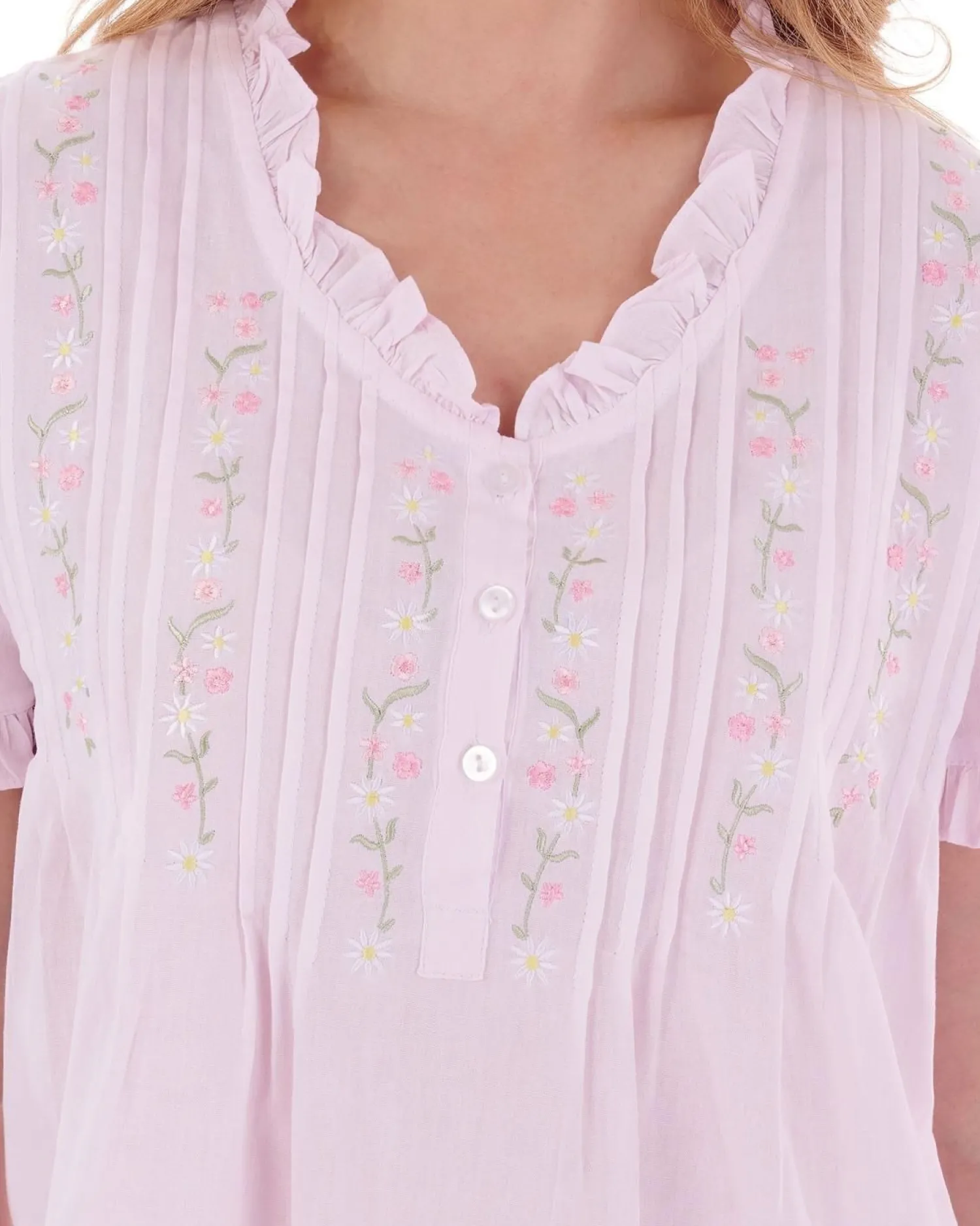 slenderella_embroidered_p_2-1.webp Slenderella Pyjamas | Embroidered Pintuck & Ruffle Woven Pyjamas - Pink