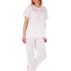 Slenderella Pyjamas | Embroidered Yoke Pyjamas - White