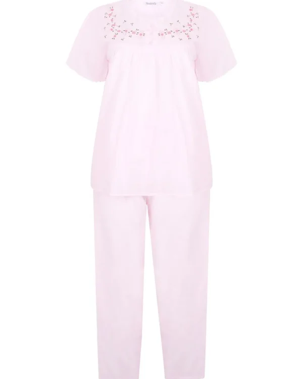 Slenderella Pyjamas | Embroidered Yoke Pyjamas - Pink