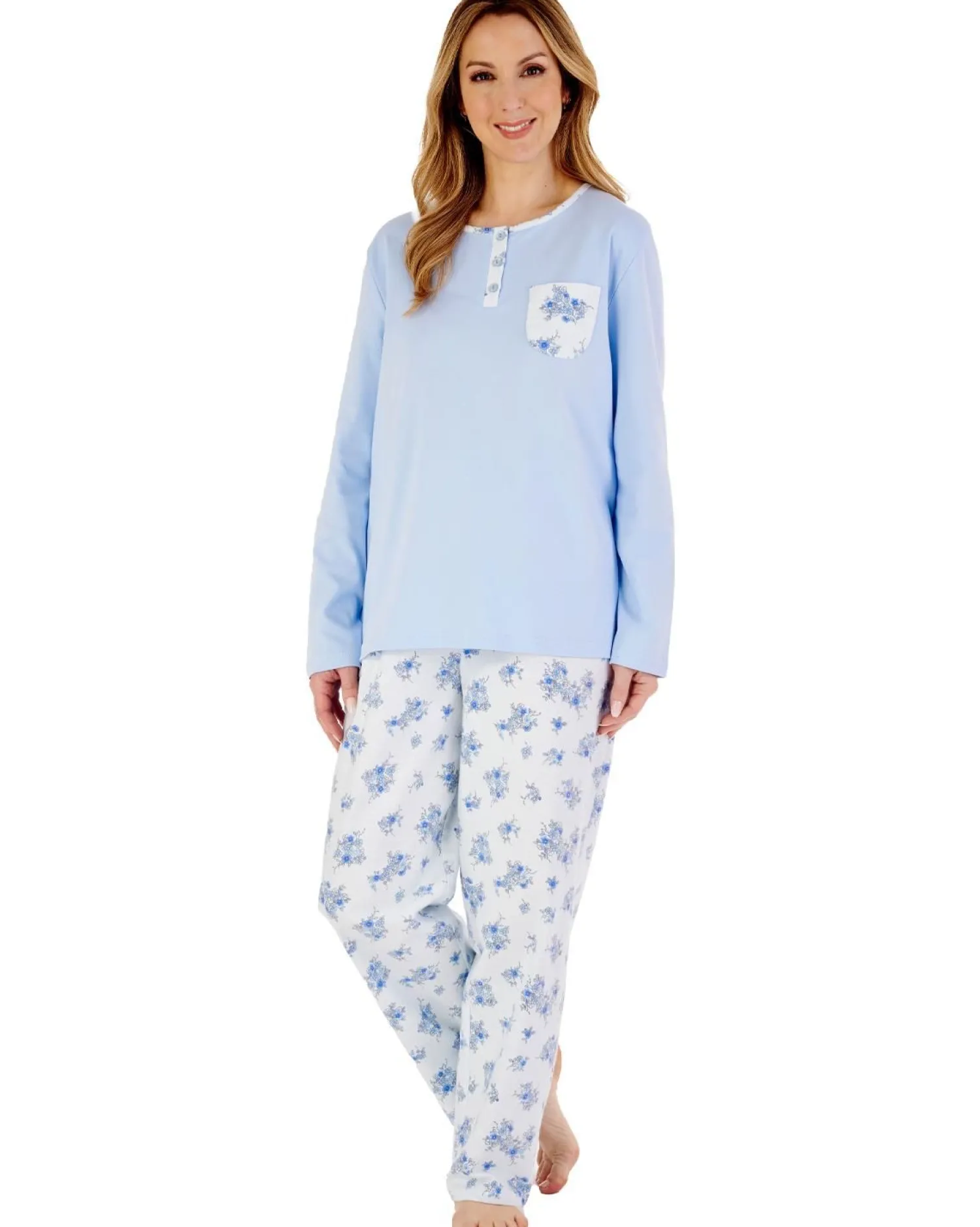 slenderella_flannel__inte_2-1.webp Slenderella Pyjamas | Flannel & Interlock Long Pyjamas - Blue