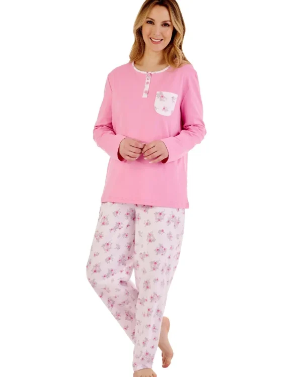 Slenderella Pyjamas | Flannel & Interlock Long Pyjamas - Pink