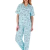Slenderella Pyjamas | Floral Button Tailored Pyjamas - Aqua