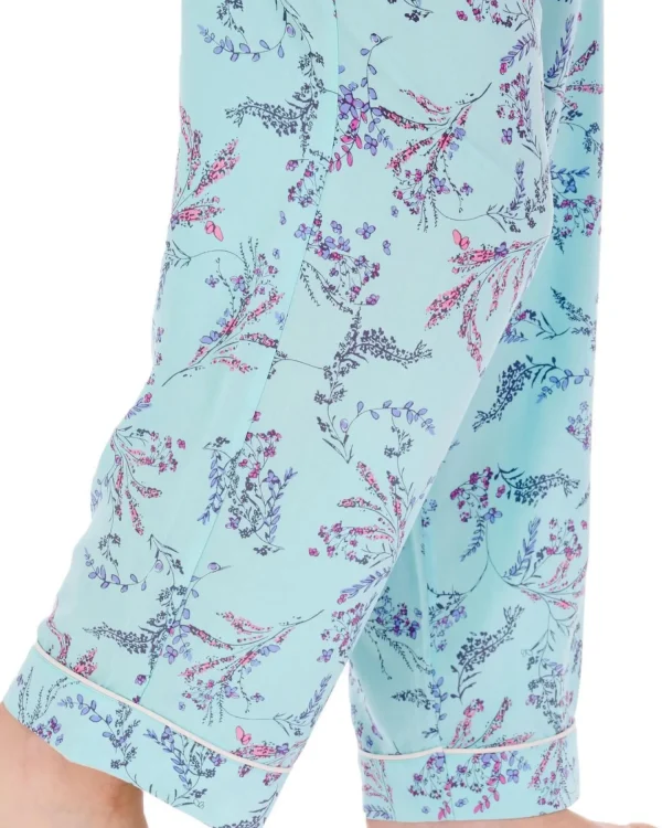 Slenderella Pyjamas | Floral Button Tailored Pyjamas - Aqua