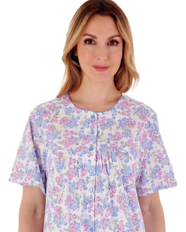 Slenderella Pyjamas | Floral Button Through Pyjamas - Blue