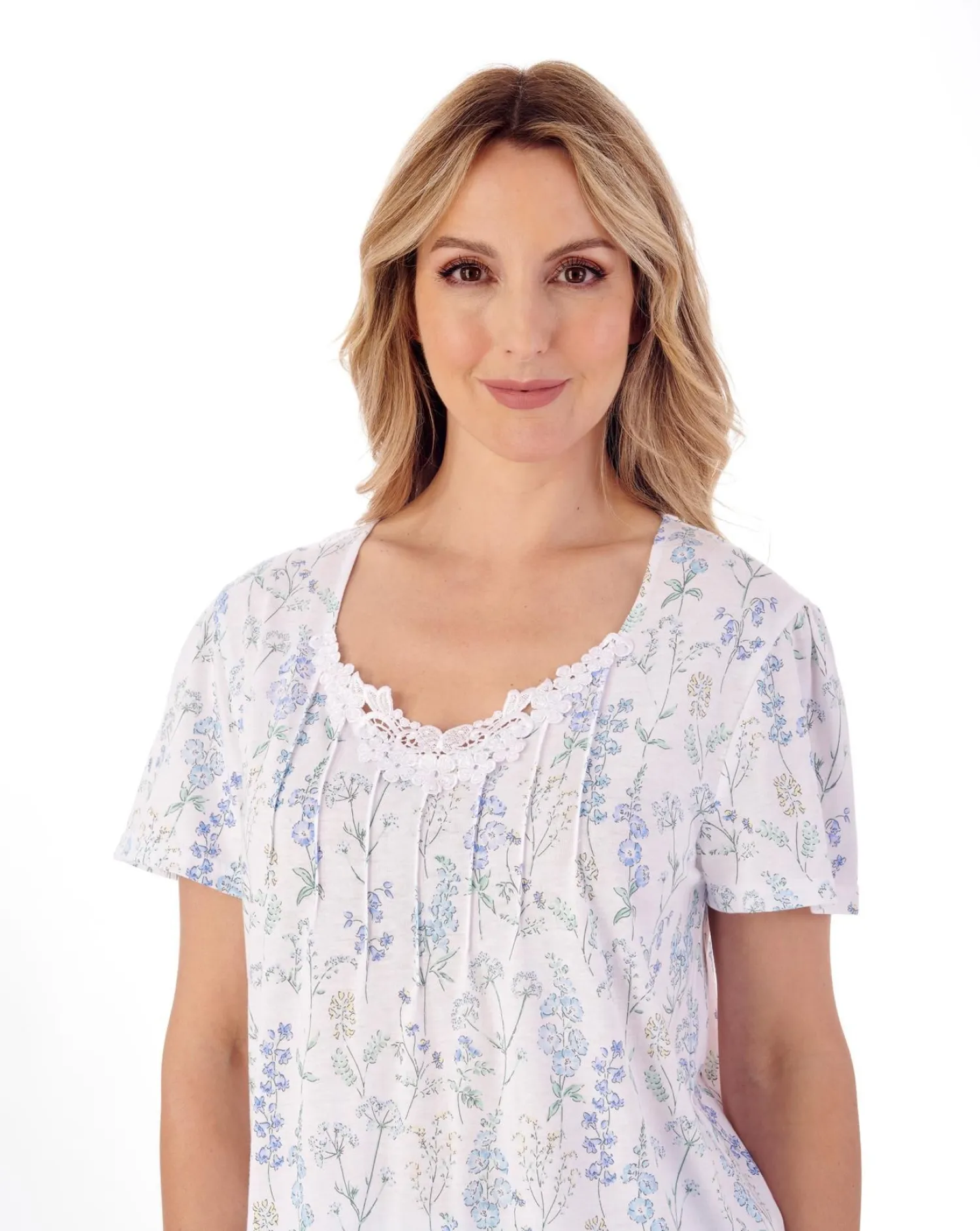 slenderella_floral_meadow_0.webp Slenderella Pyjamas | Floral Meadow V-Neck Short Sleeve Jersey Pyjamas - Blue